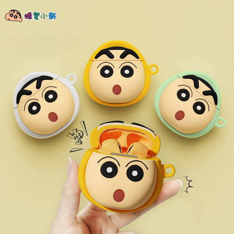 Kawaii Crayon Shin-chan Wireless Bluetooth Headphones Cartoon Anime Semi-In-Ear Running Game Headphones with Silicone Case Cover