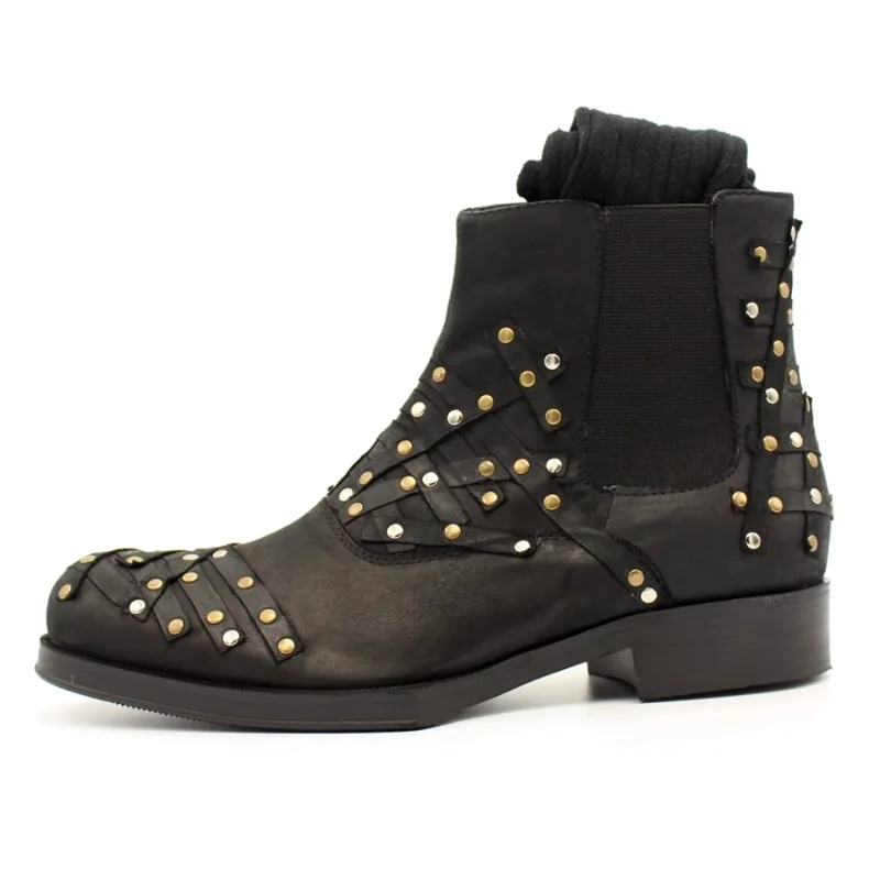 New Men Chelsea Boots Fashion Rivet Genuine Leather Business Work Outdoor Casual Dress Ankle Boots Male Shoes Youth