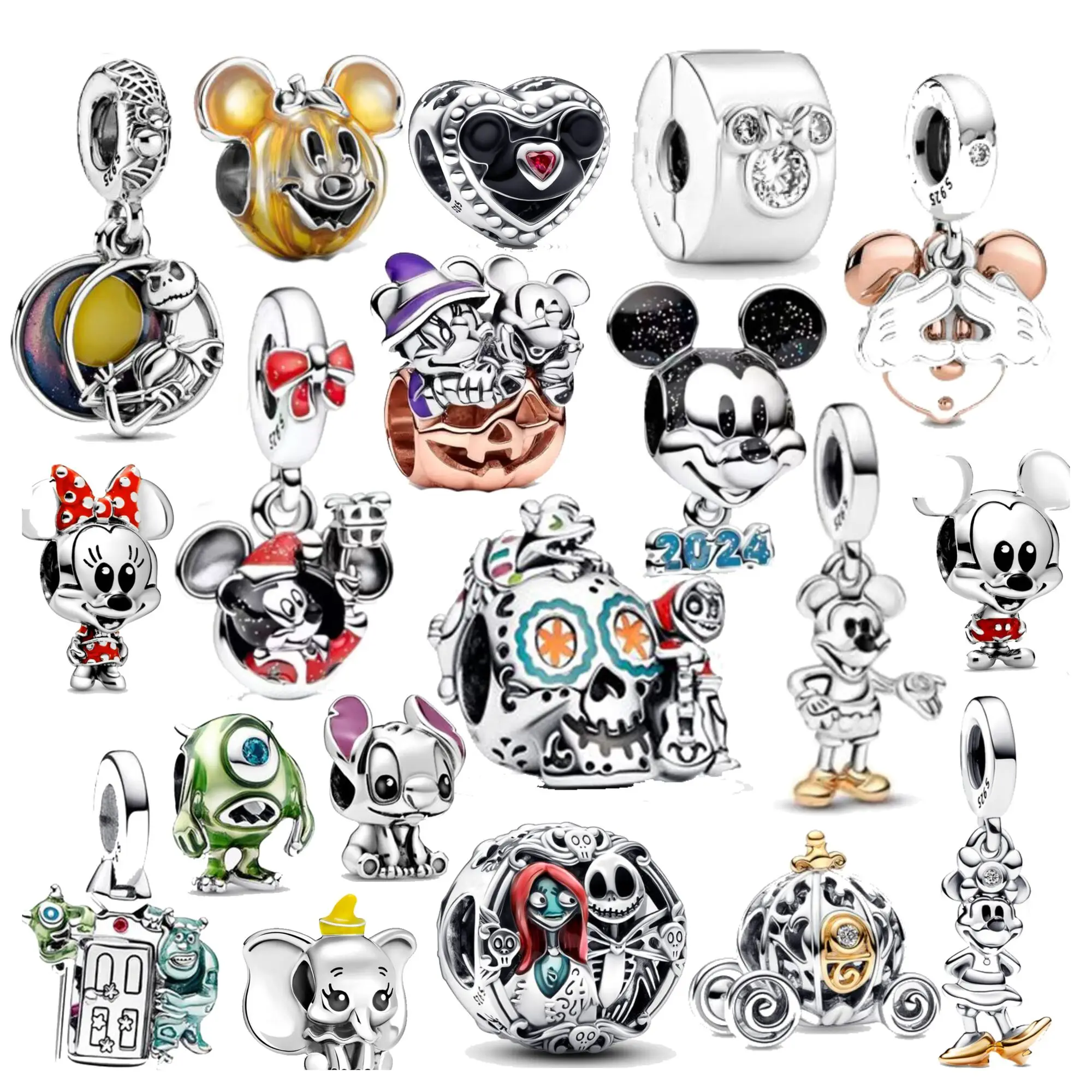 925 Sterling Silver Beads Minnie Mouse Halloween Pumpkin Pixar Coco Miguel Dante Skull Charm Fit Pandora Bracelets DIY