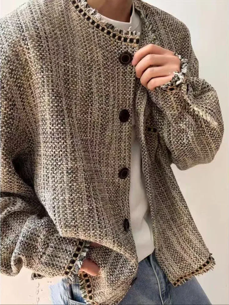 Autumn Luxury Tweed Jacket for Women Y2K Loose Single Breasted Tassel Coats Korean Elegant Office Lady All Match Outerwear view 2