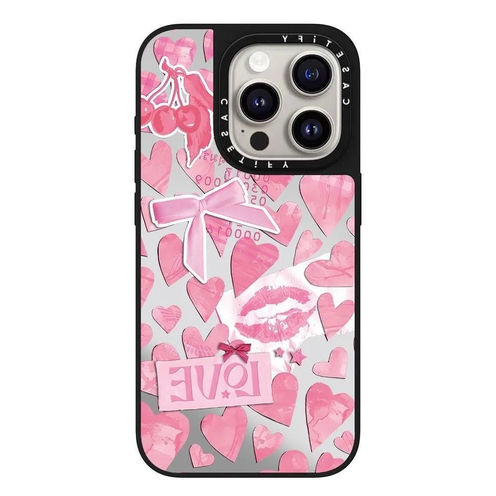 سلسلة طباعة زهور حليب الفراولة لهاتف آيفون 16/17 برو ماكس حافظة هاتف أبل 15 مرآة