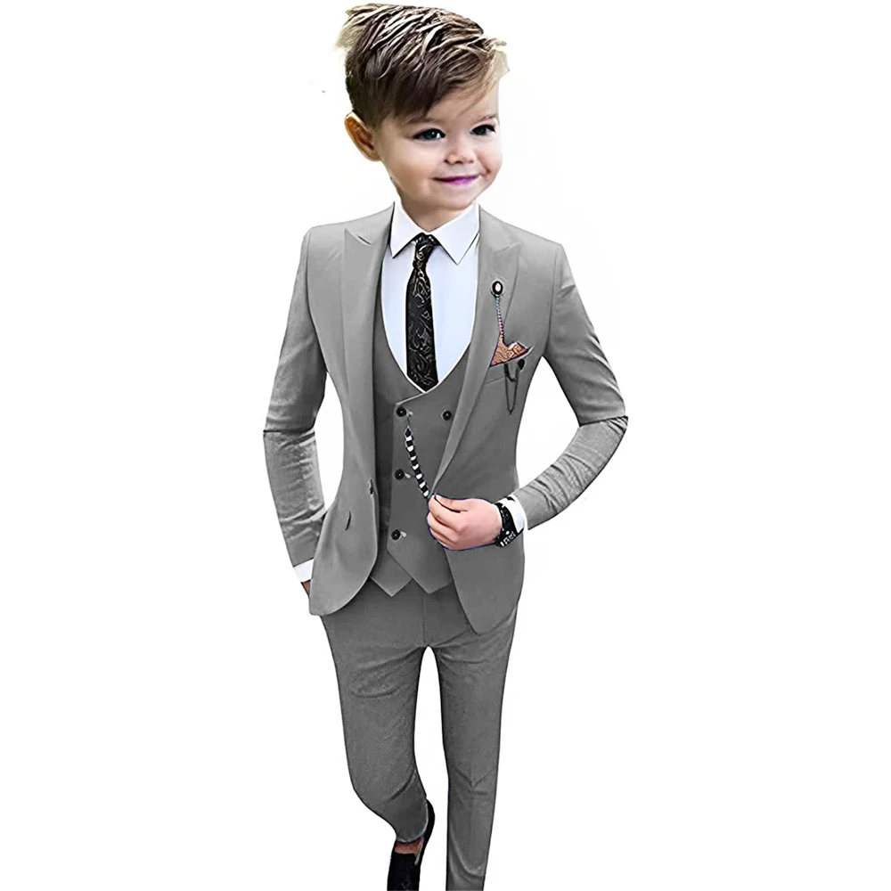 

Boy Suit Three Piece Set Blazer Vest And Pants Pointed Collar Solid Color Compete Gown Piano Costumes New for 2024