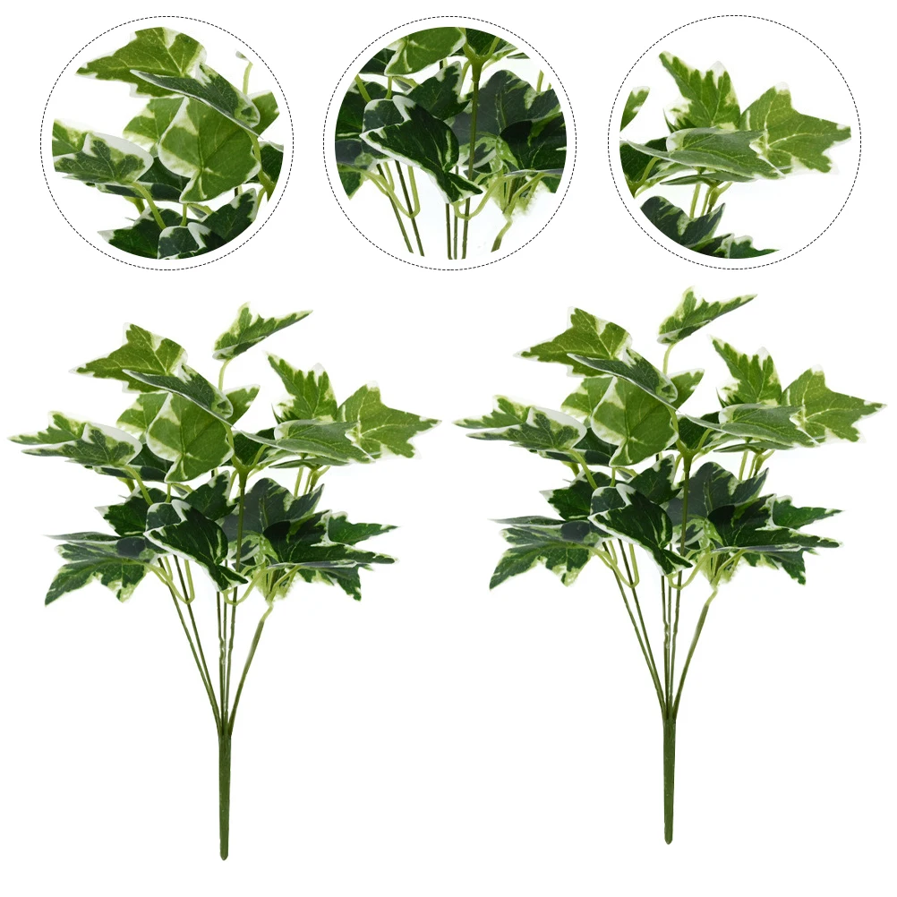 

2 Pcs Artificial Green Plants 32CM White Edge Simulation Leaf Branch Fake Green Leaves Home Office Garden Wedding