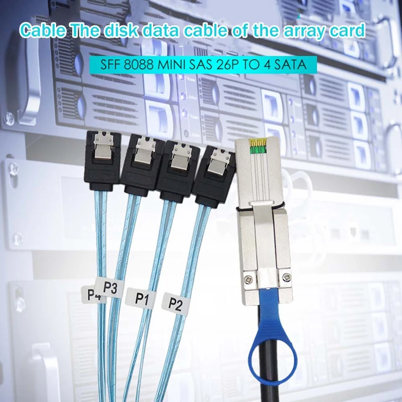 SFF8088 MINI SAS 26P para 4SATA Disk Array Card Cabo de transmissão de dados de servidor de disco rígido