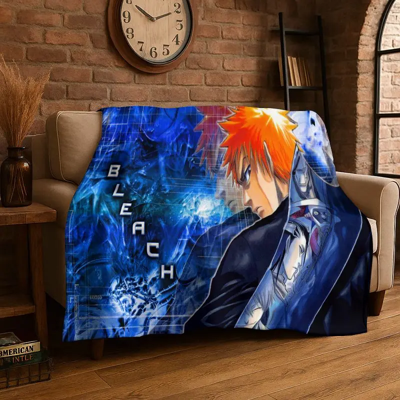 Classic Anime Bleach Kurosaki Ichigo Cartoon Flannel Blanket,Ultra Soft Plush Throw for Home Bedroom Bed Sofa Cover Picnic