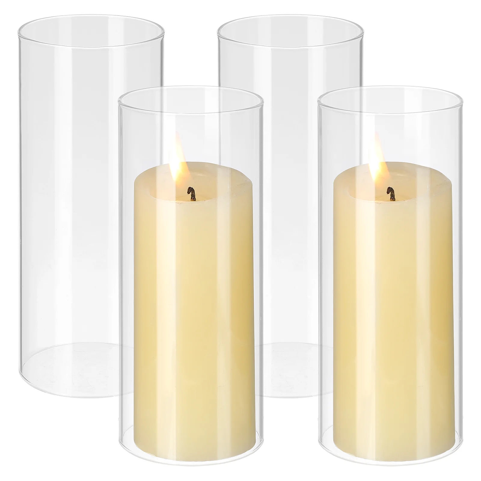 

4Pcs Simple Glass Shade Cylinder Transparent Cover for Protection Windproof Warm Glow Decor DIY Flower