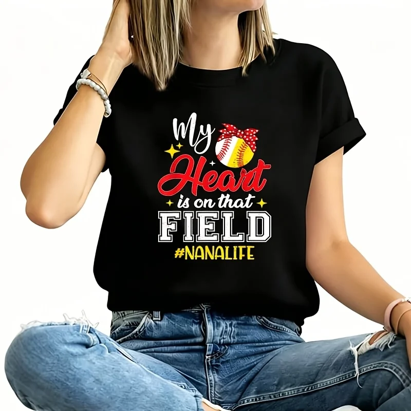 My Heart Is on That Field Softball Baseball Nana Grandma Women's Plus Size T-Shirt 100% Cotton 220g