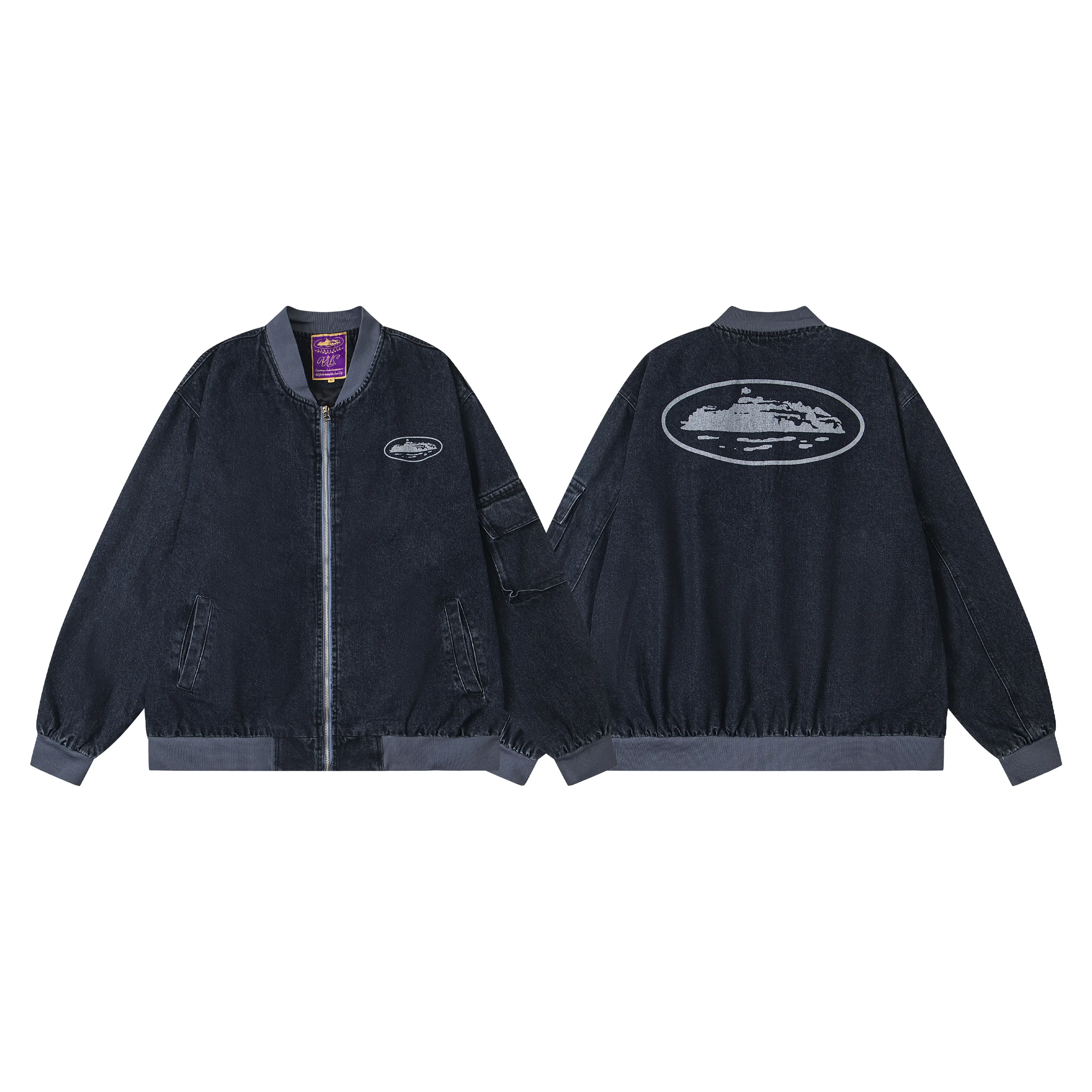 

Дьявольский остров с логотипом и принтом V-Ne High Street, свободная джинсовая куртка на молнии в стиле хип-хоп, повседневная модная молодежная осенне-зимняя верхняя одежда