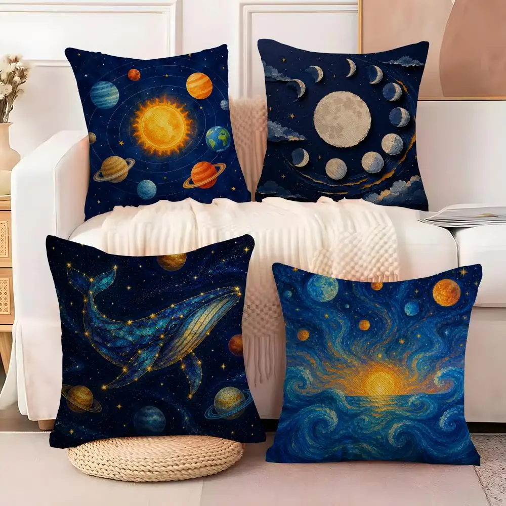 Galaxy Space Wall Decor Cushion Cover  Plush Fabric Soft Double Sided Print Sofa Cushion Cover Throw Pillow Covers
