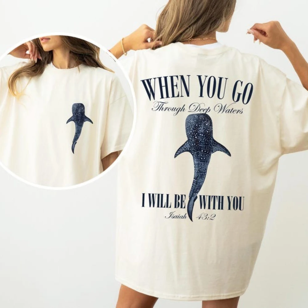Whale Shark Beachy Tshirt Bible Verse Biblical Gift Shirt Ocean Coastal Summer Women Tee Fisherman Aesthetic Whaleshark Faith T