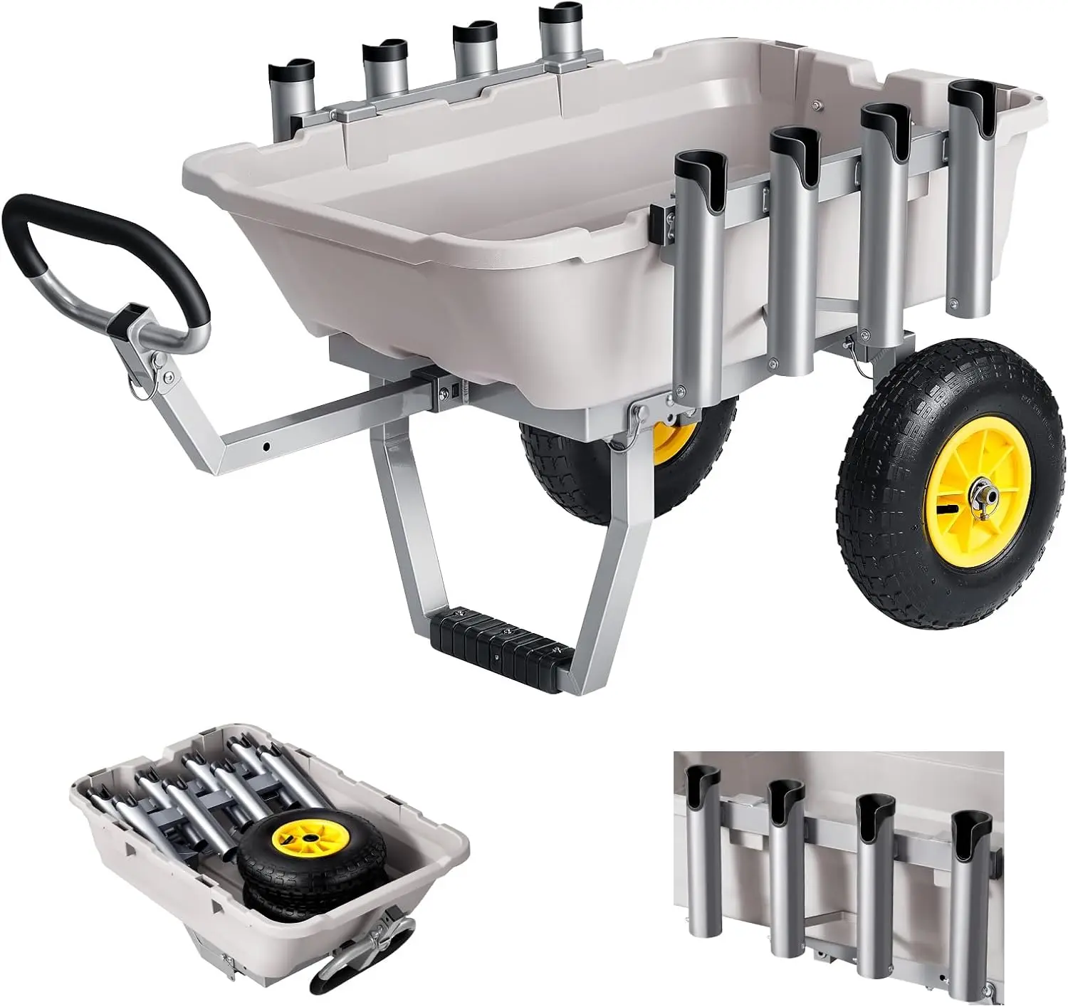 Beach Fishing Cart, 200 lbs Load Capacity, Fishing Cart with Heavy-Duty Aluminum Alloy Frame, 13-Inch All-Terrain Tires, 8 Rod H