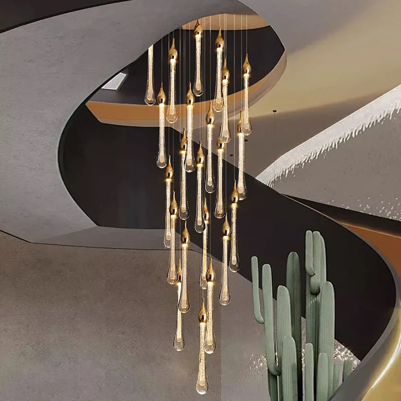 ثريا كريستالية لتزيين المنزل الحديث، مصباح قلادة للدرج، أضواء قلادة لغرفة المعيشة، إضاءة داخلية