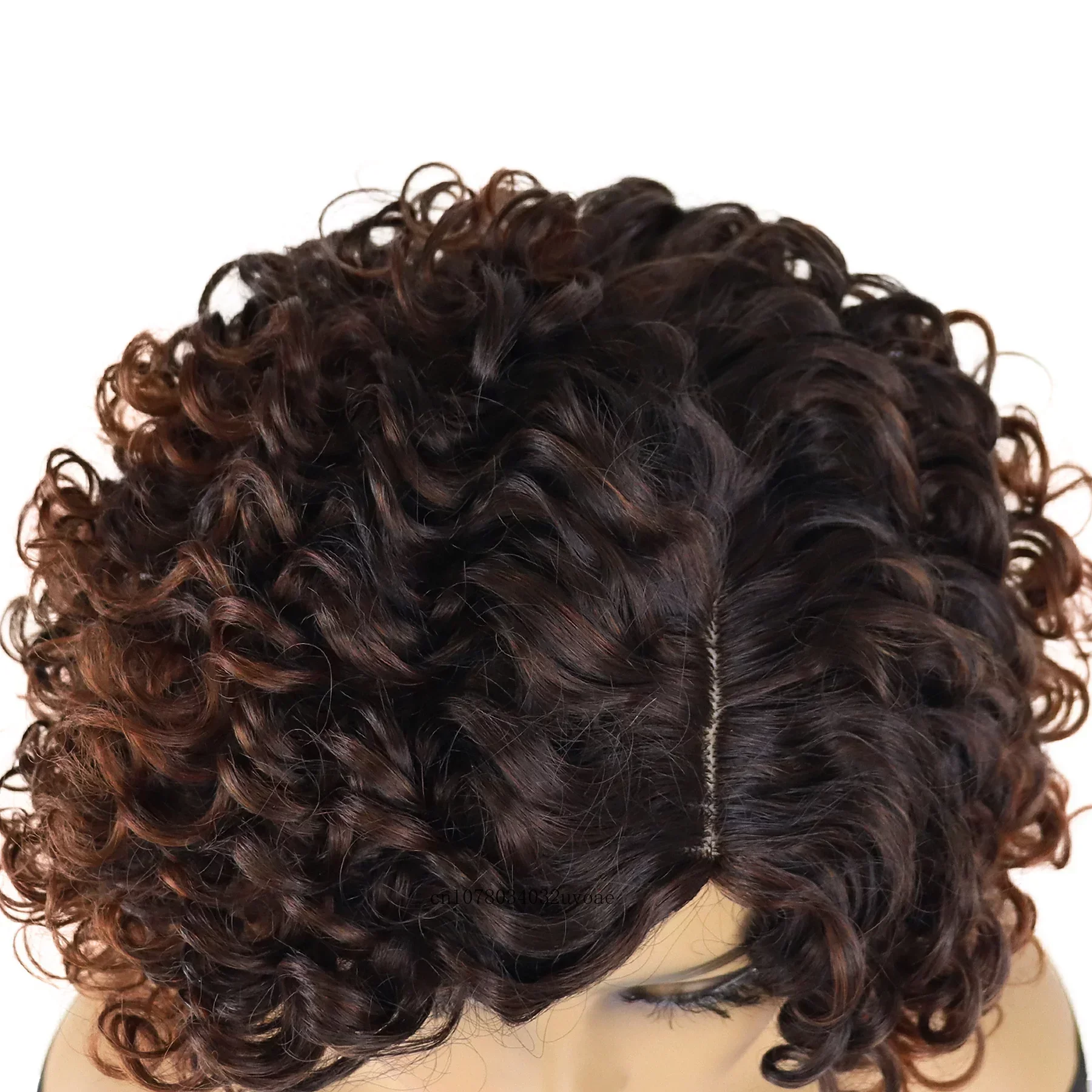 Parrucche sintetiche Afro ricci per donne nere parrucca corta marrone Ombre con frangia laterale tagli di capelli naturali per uso quotidiano parrucche di ricambio