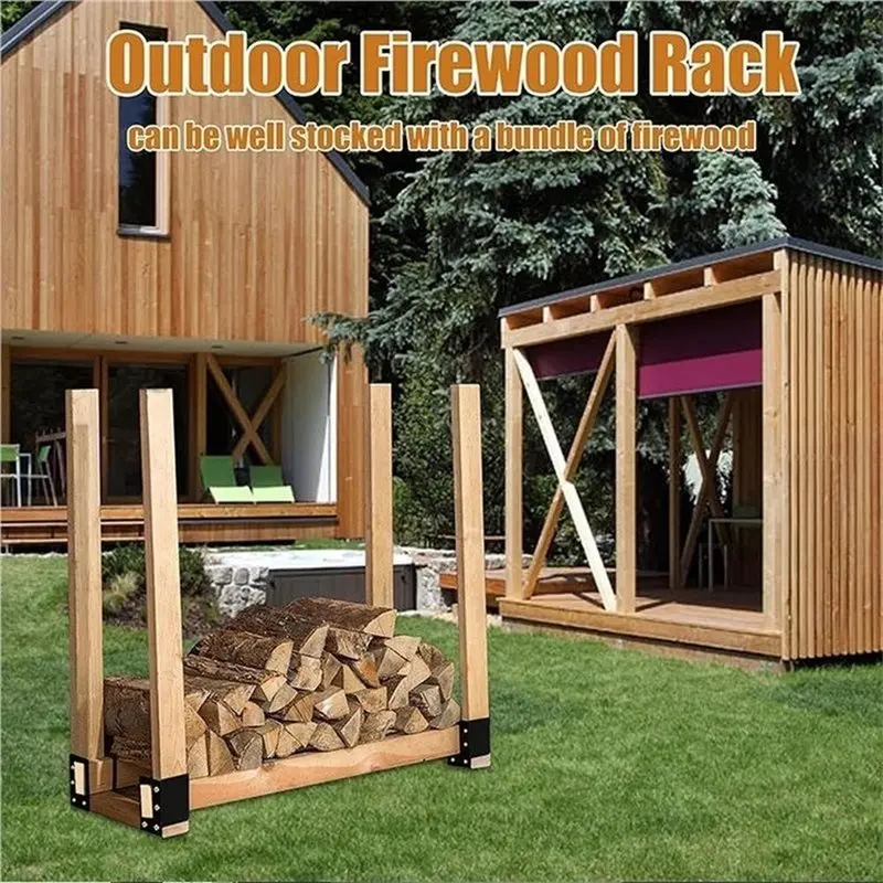 [A92P!】 Log Holder 4 Pack Firewood Log Storage Rack Bracket,In/Outdoor Heavy Duty Powder Coated Holder, Fireplace Wood Storage