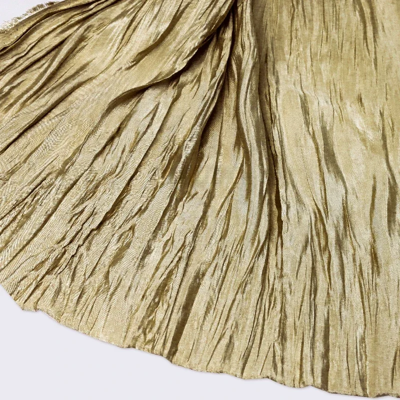 Champagne Color Single Twisted Irregular Pleated Fabric with Glossy Reconstruction Texture Creative Retro Skirt Designer Fabric