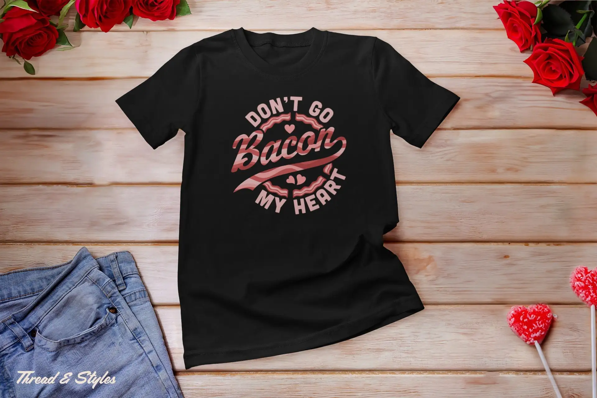 Футболка Don t Go Bacon My Hear, пара влюбленных на День святого Валентина, ее я люблю барбекю, забавная