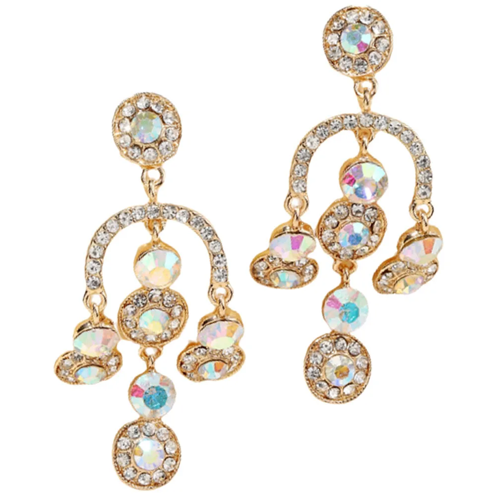 1 زوج قصر نمط الثريا أقراط سبيكة حجر الراين الزفاف المشاركة حفلة موسيقية أقراط للنساء أنيقة طويلة استرخى #4