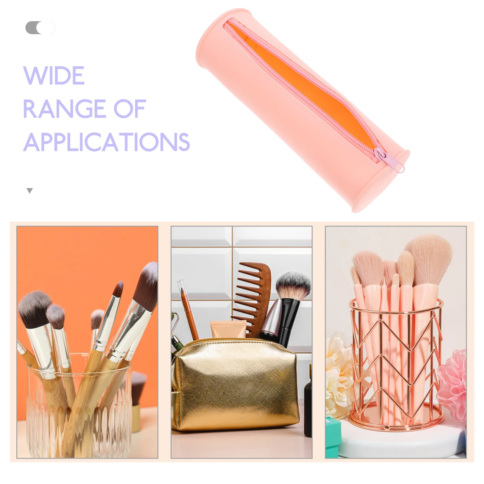 

Silicone Makeup Brush Holder with Zipper Closure Travel-Friendly Makeup Brush Storage Case for Easy Cleaning and Durability