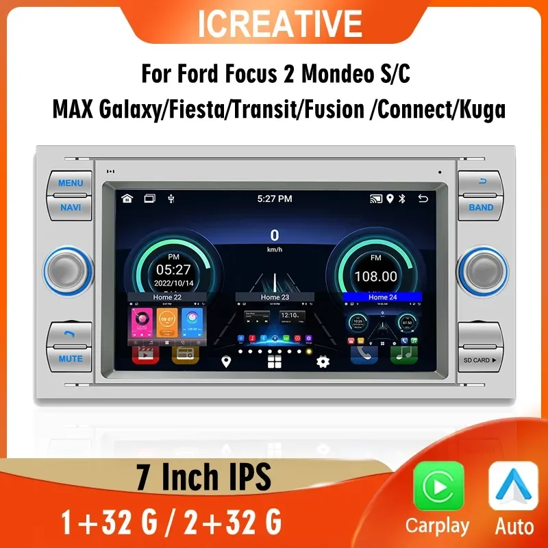 Android 2Din Car Radio for Ford Focus 2 Mondeo S C Max Kuga Fiesta Fusion Galaxy Transit 7'' Multimedia Player Carplay WIFI GPS