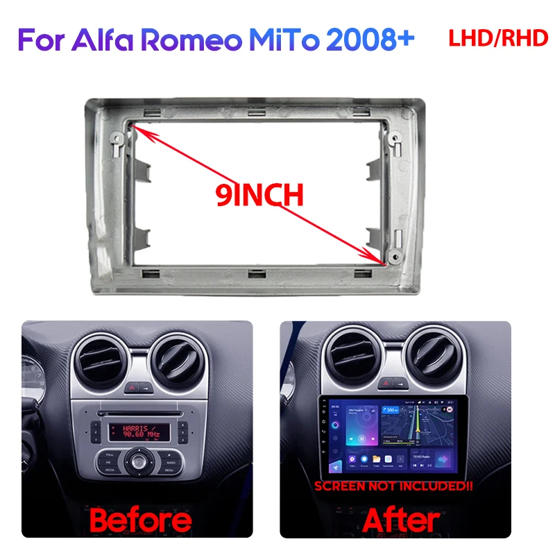 9inch For Alfa Romeo MITO 2008+ Radio Frame DVD Stereo Panel Dash Mount Trim Kit Harness Wiring Power Cord Cable Canbus Decoder