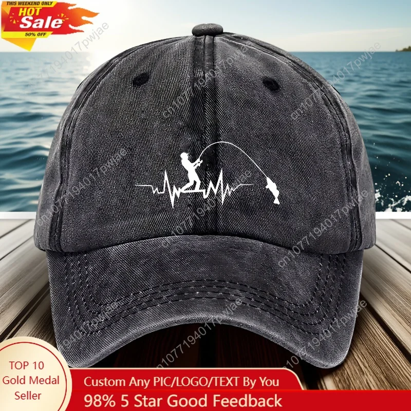 

Adjustable retro washed baseball cap, fishing-themed unisex sun protection dad hat, casual outdoor fisherman hat.
