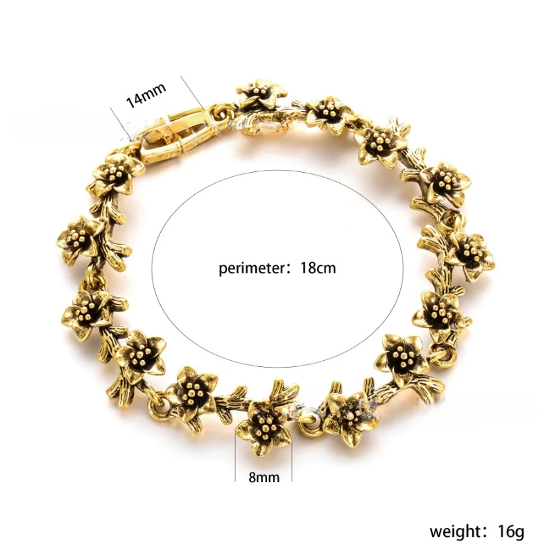 New Vintage Gold Silver Color Flower Bracelets for Woman Men Boho Style Ethnic Charm Bride Bangles Fashion Wedding Jewelry Gifts