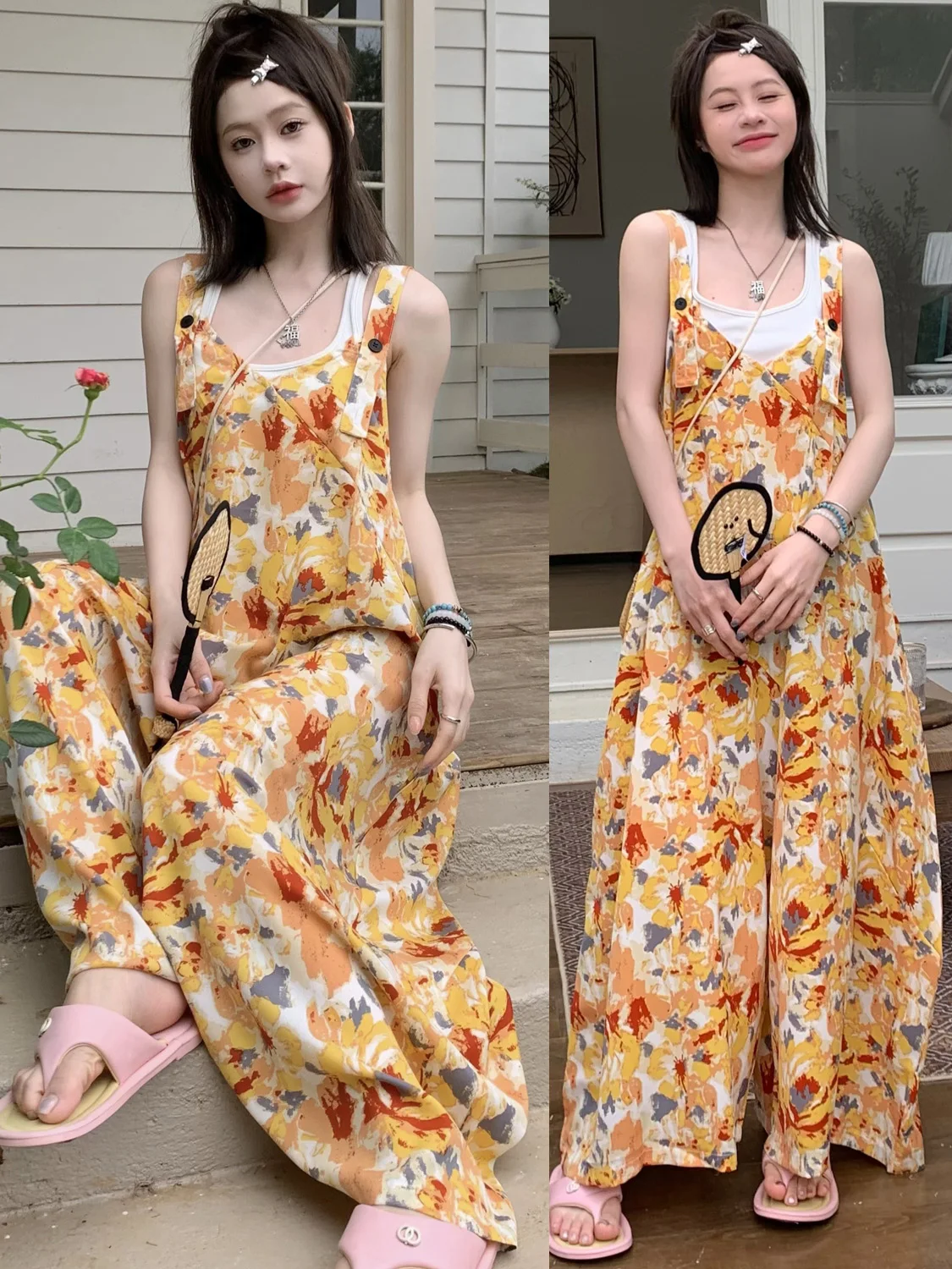 

Оригинальный повседневный комбинезон оверсайз для женщин, летний, с высокой талией, широкими штанинами, модный дизайн с ремешками, удобные длинные брюки