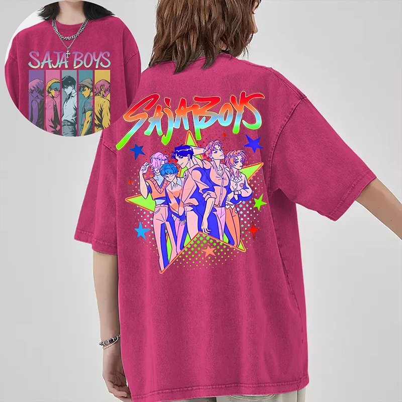 

Hot Saja Boys Print Washed T-shirts Men Kpop Demon Hunters T Shirt Summer Casual Tops Cotton Vintage Oversized Washed T-shirt