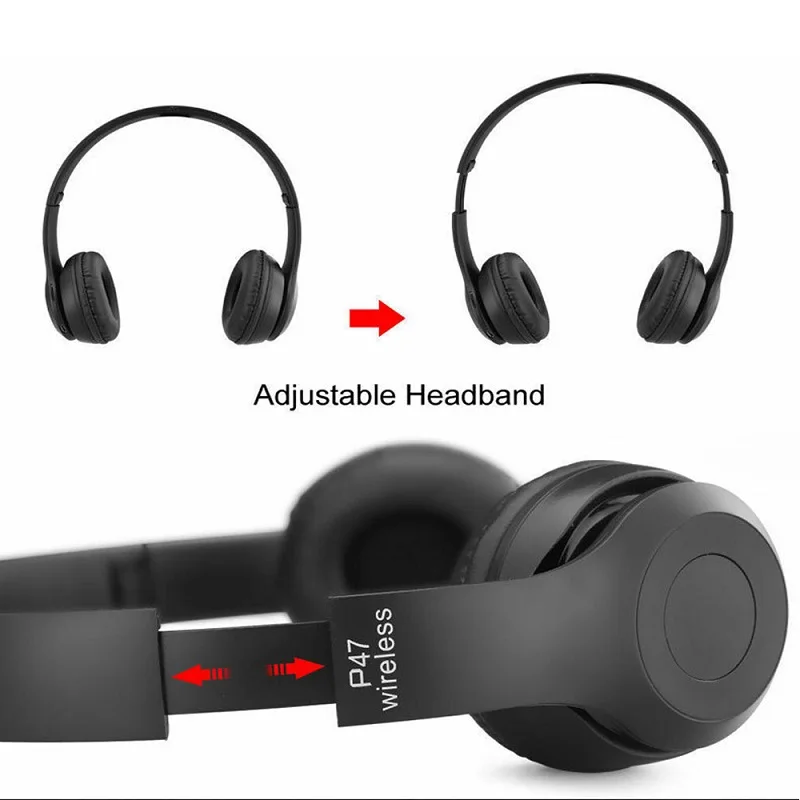 P47 Bluetooth-Compatible Headsets HIFI Stereo Foldable Wireless Headphones For Xiaomi iPhone Sumsung With Mic Support SD Card