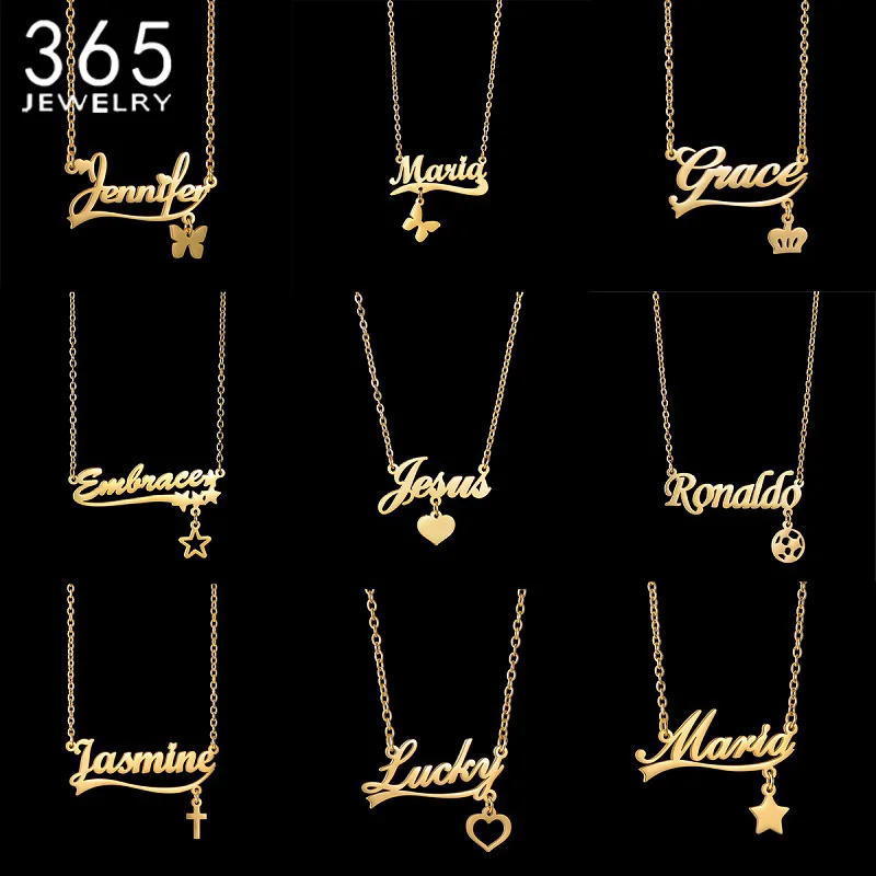 

365 Custom Name Necklace Stainless Steel Jewelry For Women Girls Elegant Personalized Hanging Small Element Pendant Nameplate