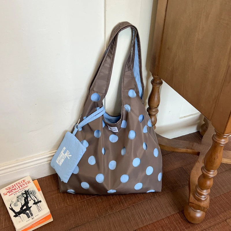 Polka Dot Schultertasche mit passender Handtasche, Damen-Handtasche im Colorblock-Design, leichte, lässige, vielseitige Pendler-Tragetasche – Detail 10