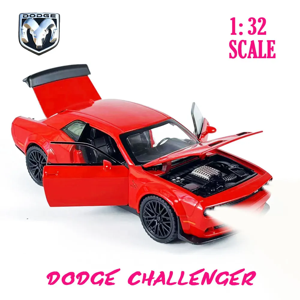 

1:32 Dodge Challenger Diecast Pullback Muscle Car Model Repilca with Light Sound Scale Alloy Miniature Kid Boy Xmas Gift Toy