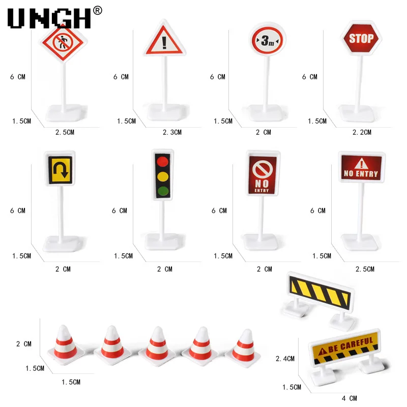 15Pcs/Set Toddler Mini Traffic Signs Model Toy Road Block Children Safety Education Kids Puzzle Traffic Toys Boys Girls Gifts