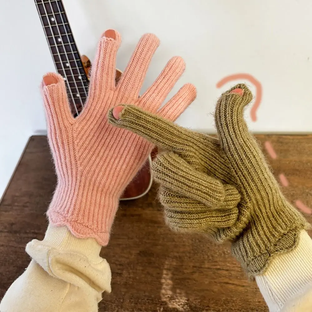 Gants en cachemire à doigts ouverts pour femmes, gants chauds en dentelle, laine, coupe-vent, multicolore, écran tactile, vélo électrique, hiver