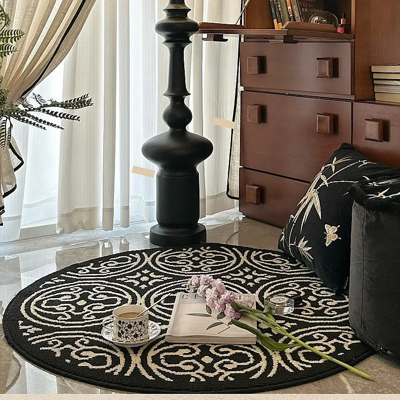 Retro Round Polypropylene Rug Living Room Dirt-Resistant Sofa Mat Computer Chair Pad Bedside Carpet
