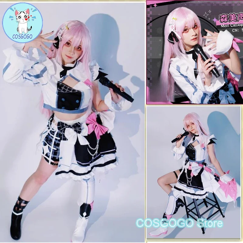 COSGOGO Vtuber Hololive 4th Mori Calliope Cosplay Costume Halloween Outfits Women Game Set Long Wig Lovely Maid Dress