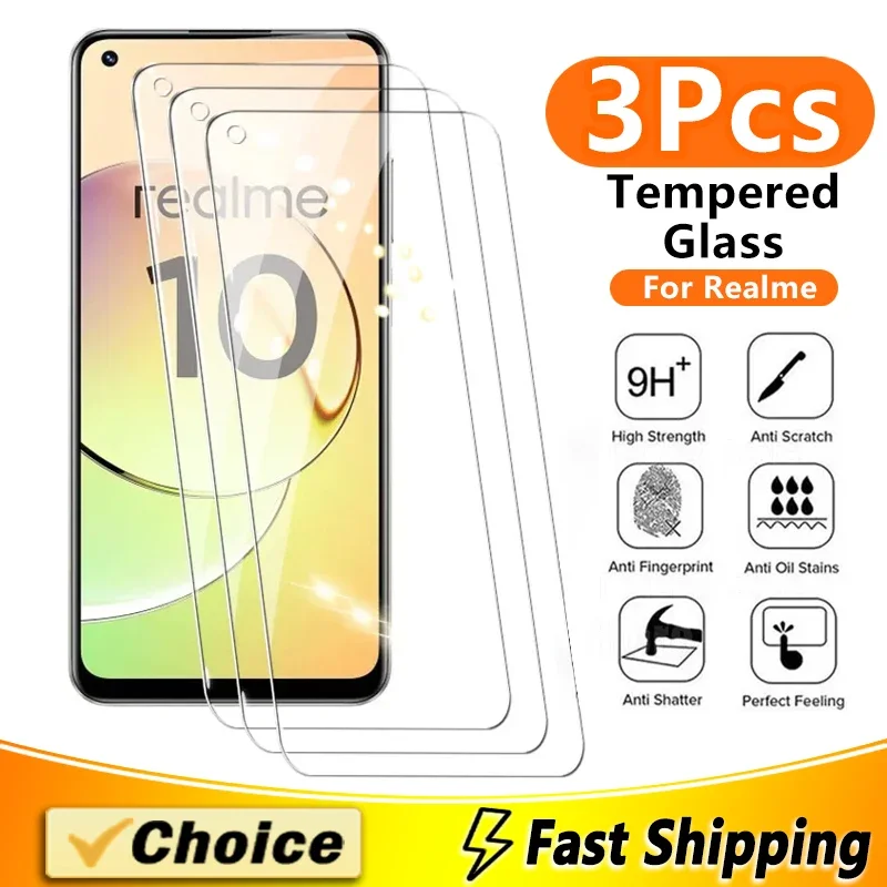 3Pcs Tempered Glass For Realme 7 8 9 Pro  7 8 10 4G 5G 2 3 Pro 10 Glass Screen Protector For realme 6i 7i 9i Protective Film