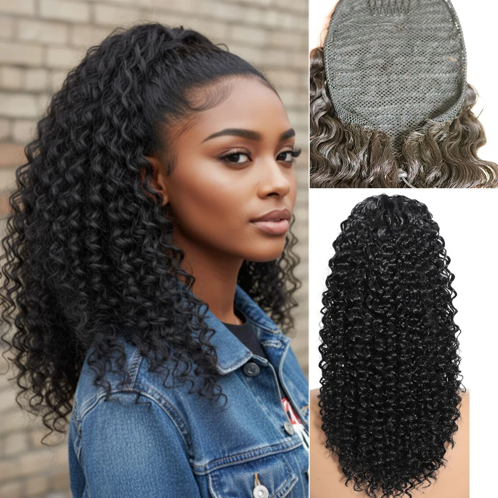 

Натуральный черный кудрявый накладной хвост на шнурке, термостойкий, из настоящих человеческих волос, идеально подходит для повседневной офисной и неформальной носки.