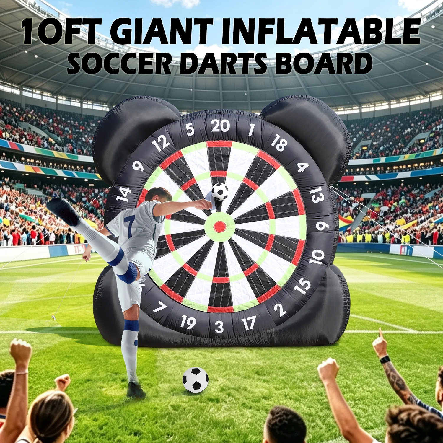 Jeu de football gonflable géant de 3 m pour l'extérieur et l'intérieur, avec souffleur d'air, 8 ballons de football et piquets, cible géante pour les fêtes de famille et le plaisir en plein air