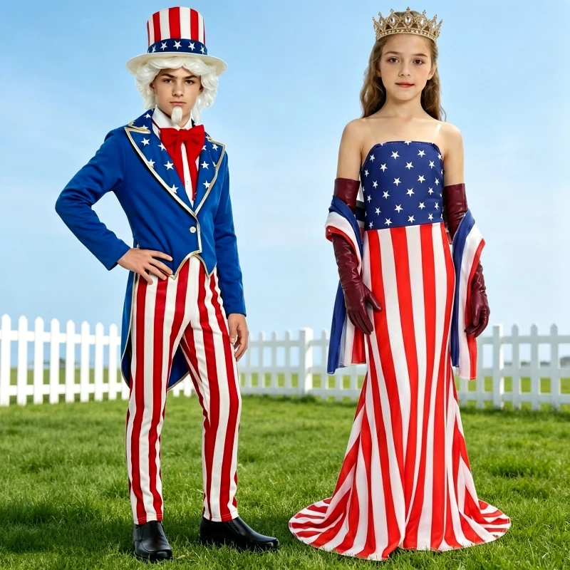 

Enfan Lady Liberty Cosplay Costume American Themed Party Outfit for Independence Day July 4th Parade Stage Performance Fancy Set