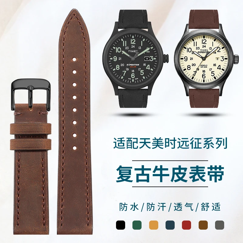Genuine Leather Vintage Watch Strap Compatible with TIMEX Expedition Series T49963 TW4B18500 T49905