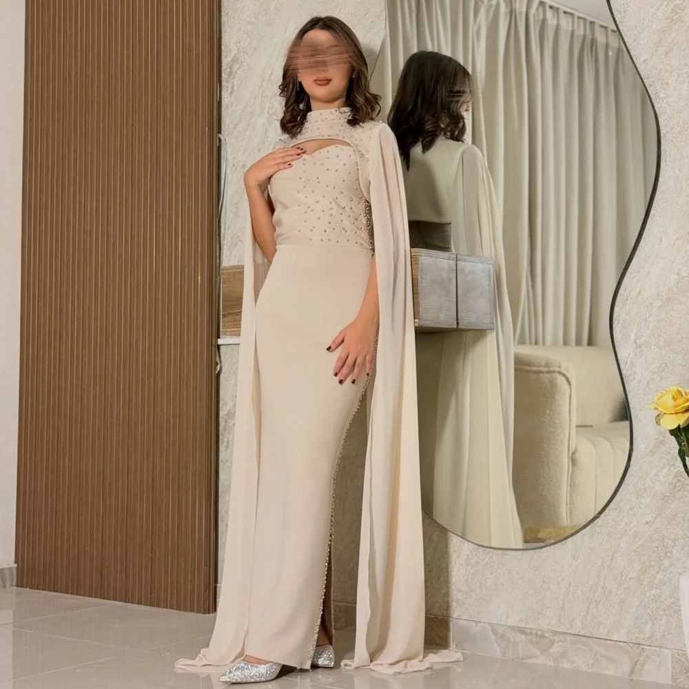 

Customized Elegant Glitter Long Shawl Saudi Arabian Formal Evening Dress Beading Long Dresses Bespoke Occasion Party Gown Grace