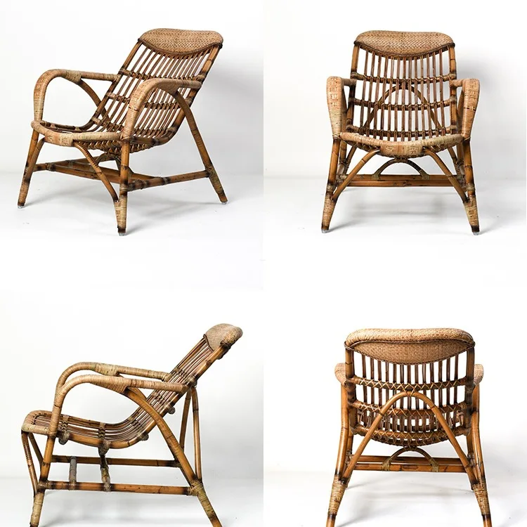 Ivy Natural Rattan Recliner Multi-Functional Sit Lie Backrest Chair For Elderly Lunch Break Office Balcony Indoor Outdoor Use