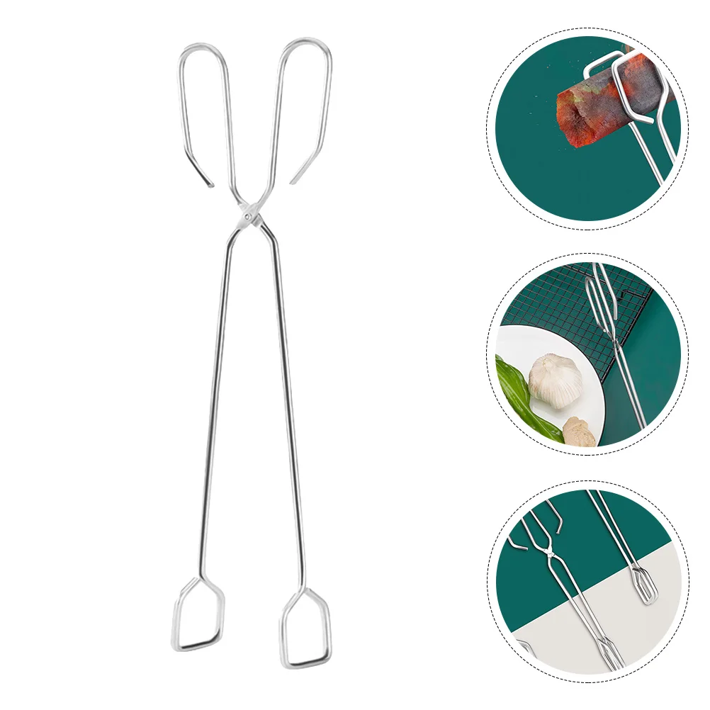 

1Pcs Stainless Steel Bbq Tongs Square Head Design for Charcoal Grilling Smooth Edges No Burr Lightweight Portable Camping Picnic