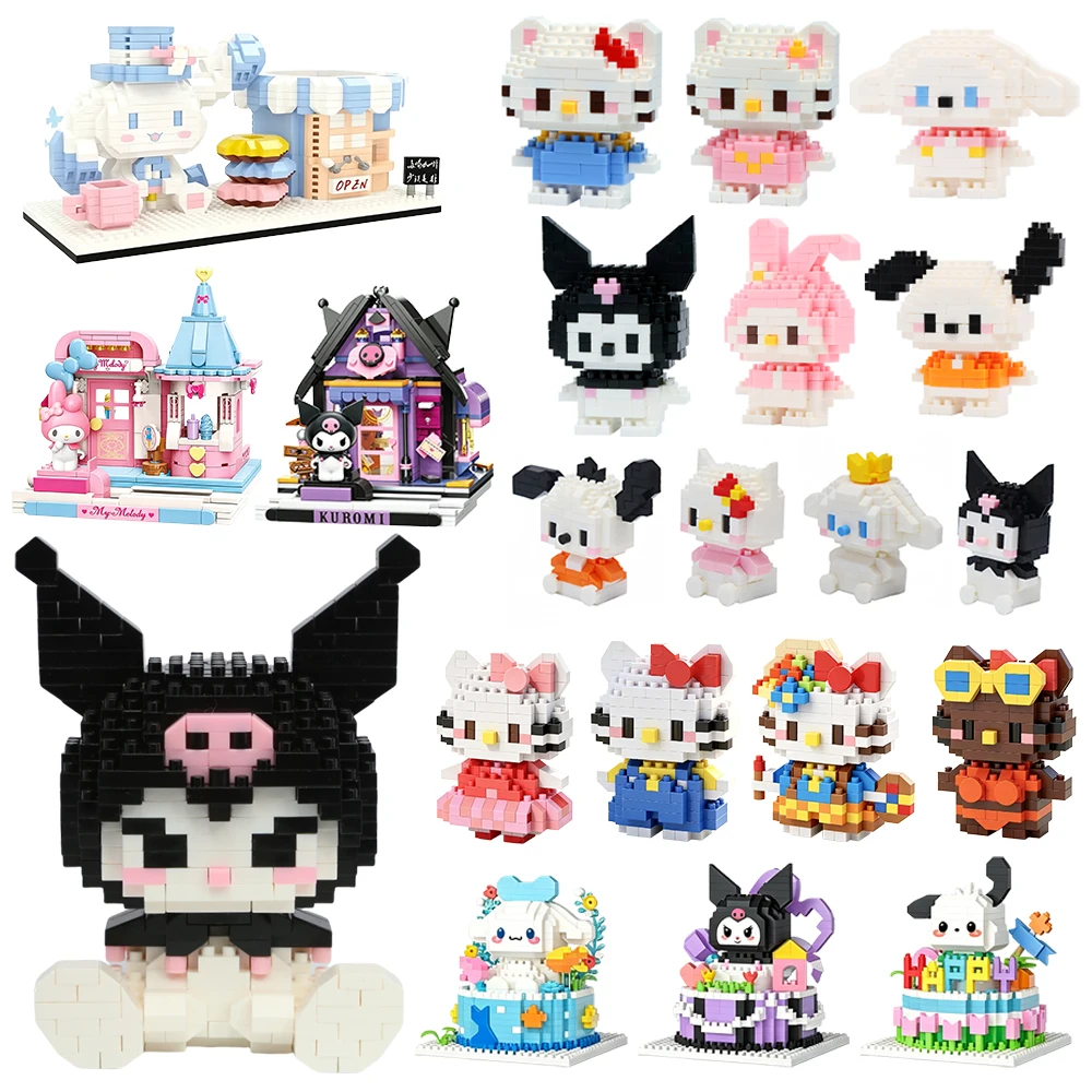 Sanrio Building Blocks Hello Kitty Anime Kawaii Cartoon Kuromi Action Children's Figures Blocks Bricks Assemble DIY Toys Gift