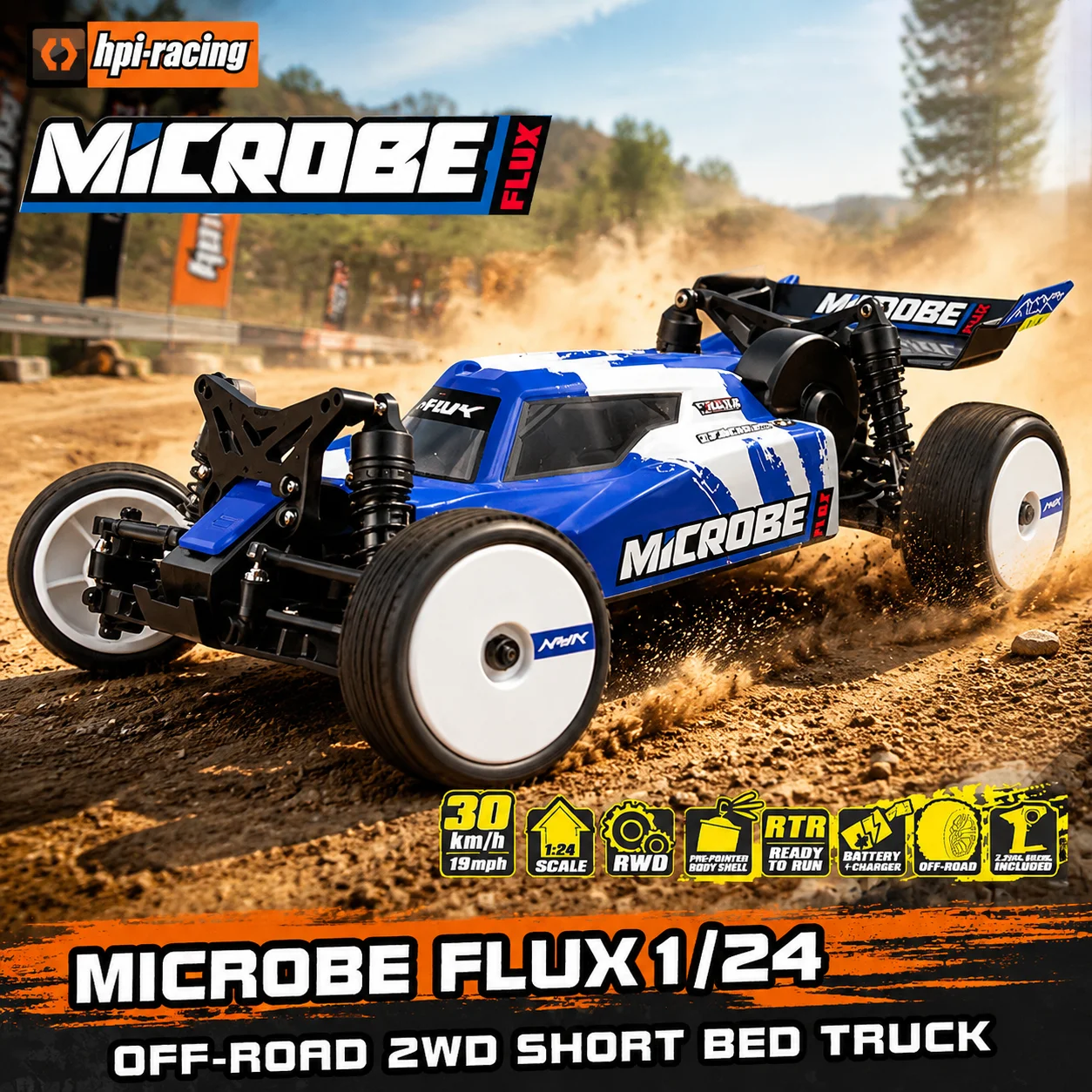 HPI Maverick 1/24 Microbe Flux Remote Control Car Electric Brushless 2WD Off-Road Vehicle RC Model Car Toy For Rc Hobby