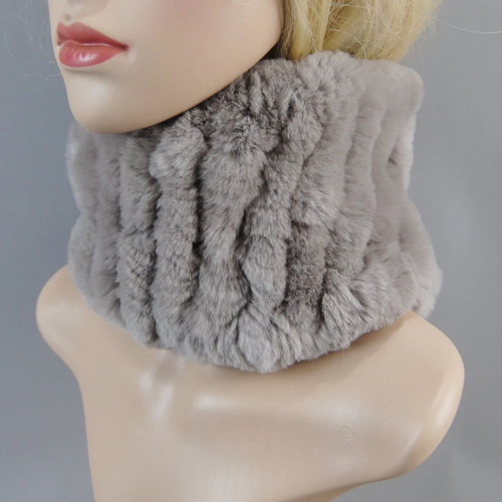 Girls Natural Fur Ring Cowl Snood Scarves Winter Women Real Fur Handmade Stretch Fur Scarf Knit Genuine Rex Rabbit Fur Headbands