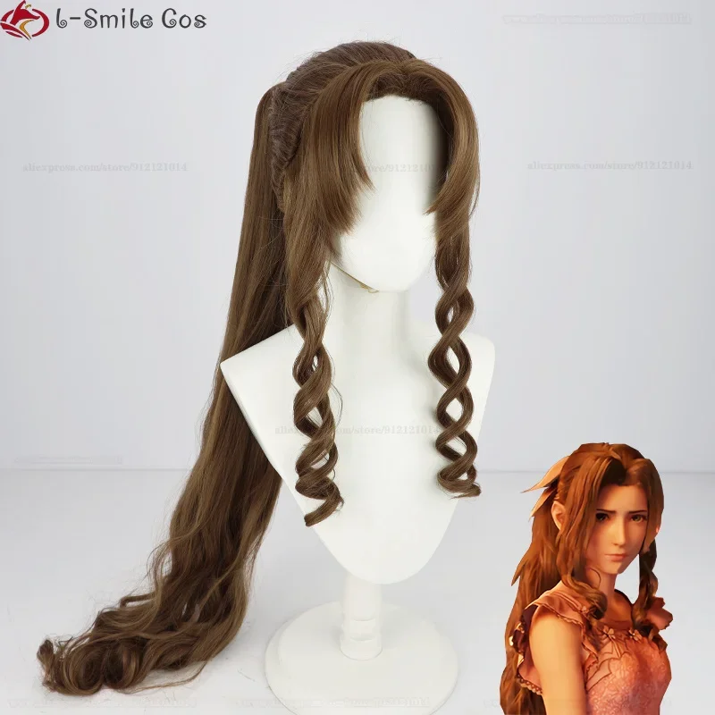Game FFVII Cosplay Aerith Gainsborough Wig FF VII Brown Heat Resistant Synthetic Halloween Party Wigs + Wig Cap
