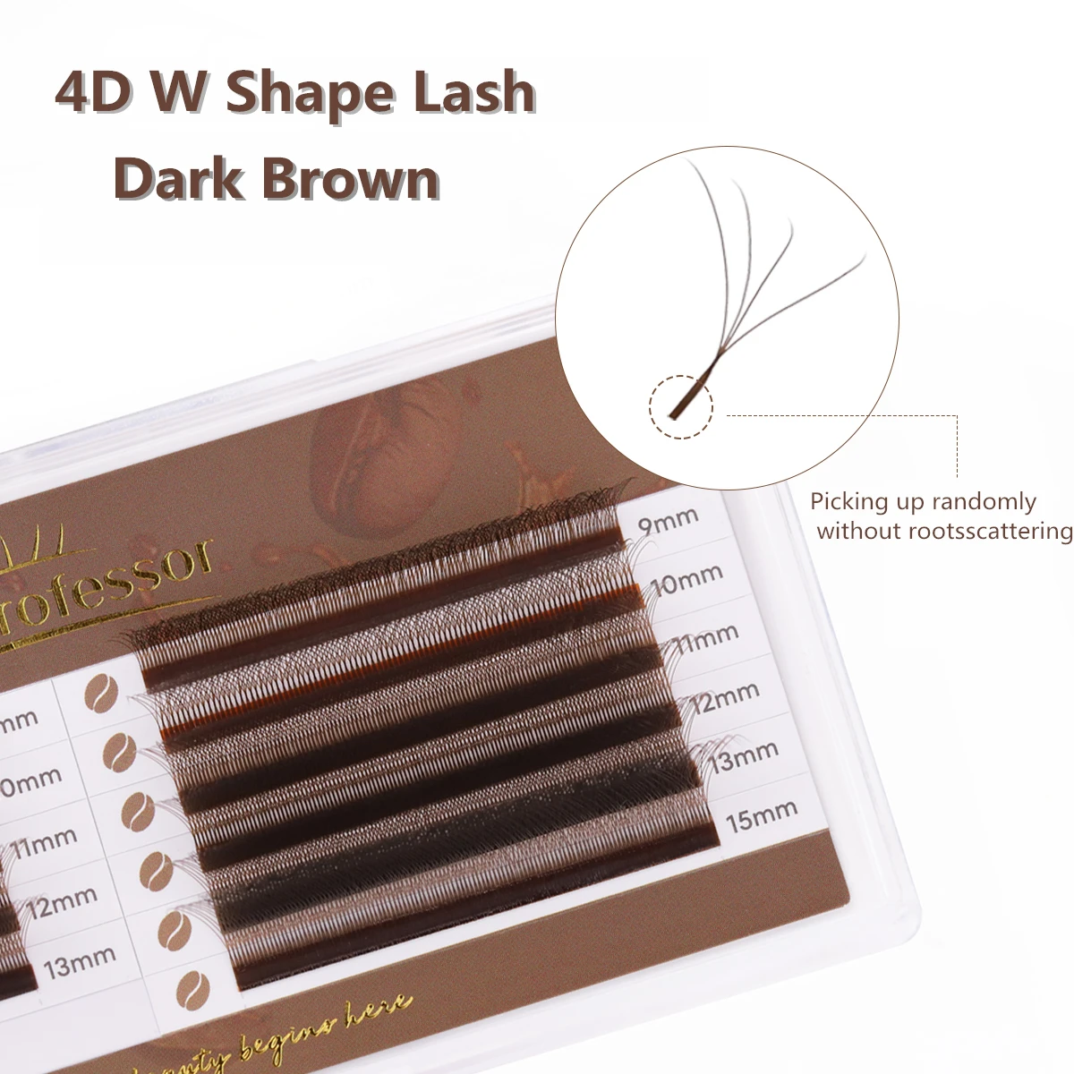 LASHPROFESSOR Chocolate Dark Brown 4D W Style Eyelash Natural Soft Light Premade Volume Fan 4DW Shape Lashes Extension Makeup