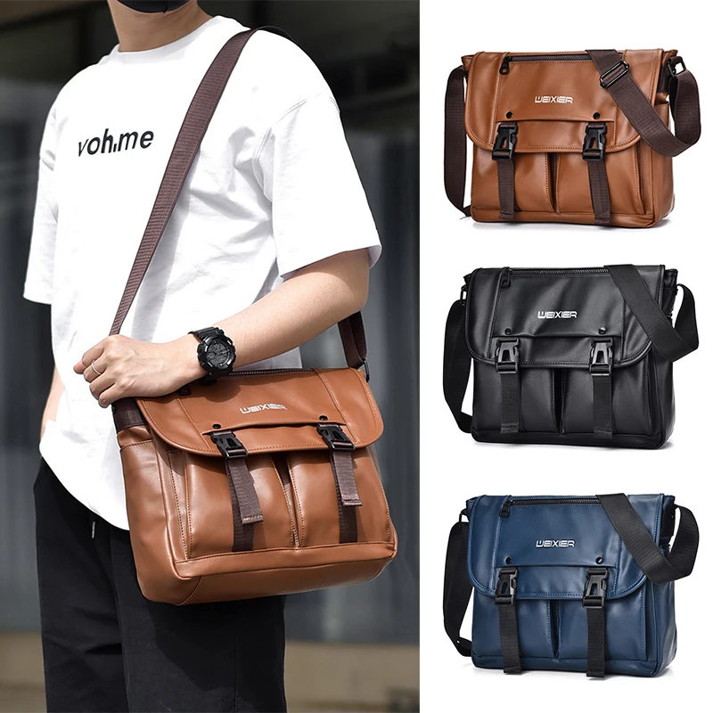 Men'S Messenger Shoulder Bag Briefcase PU Leather Crossbody Designer Porter Side Pouch Essentials Cross Male Office Bag Husband